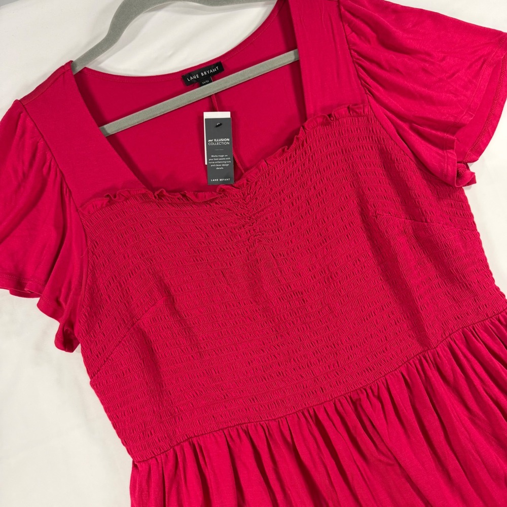 Lane‎ Bryant Illusion Collection Smocked Peplum Top Pink Plus Size 14/16 NWT